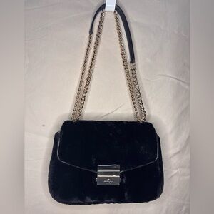 Kate Spade Black Fur Shoulder Bag with Chain Strap